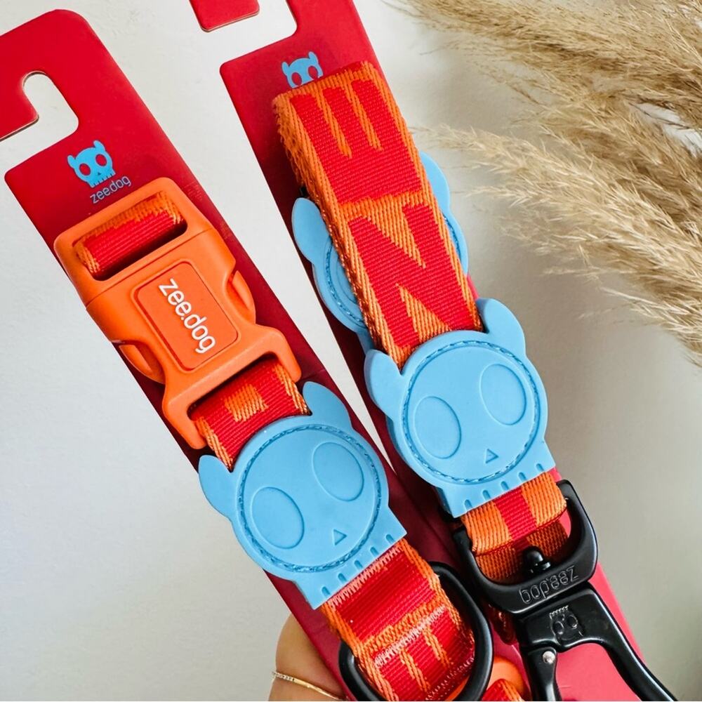 NEW GIBSON Orange Red Blue Large Dog Adjustable $85 Collar Leash 4 Ft Gift Set - Picture 12 of 14